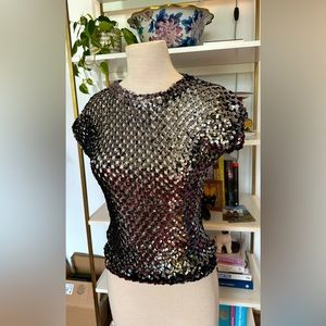 Vintage Black Sequin Top by Toppettes: size S